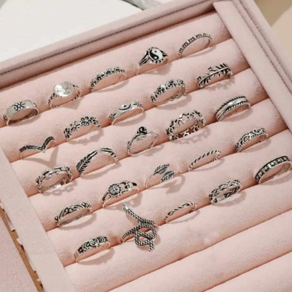 25pcs Silver Stackable Rings – Boho jewelry, Floral, leaf ring & Vintage Designs - Picture 3 of 3
